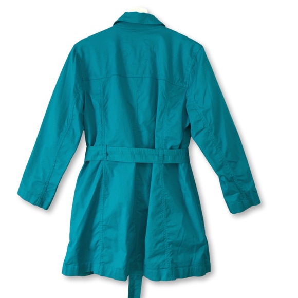 Michael Kors Trench Coat Women’s Large Teal Double Breasted Belted Pockets - Picture 2 of 14